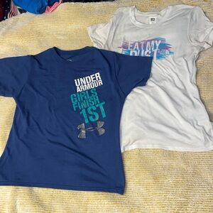 “The North face” size XS, “Under Armor” size Y XL.